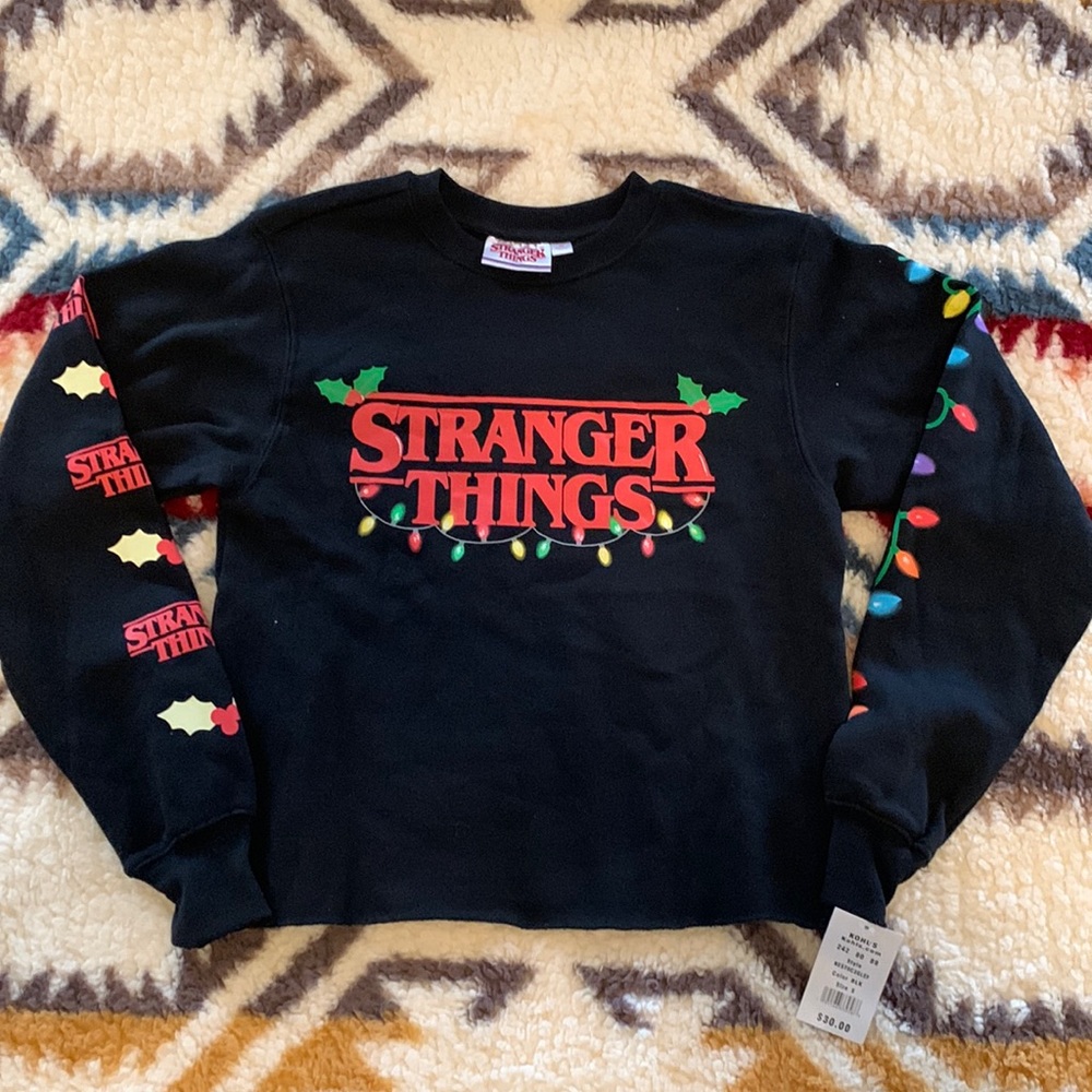 Stranger Things Women's Black Holiday Crewneck Sweatshirt